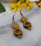 Orange & chartreuse peony flower earrings - Image 2
