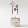 Clay Star and Buttons in a Painted Wood Block 'Wish'