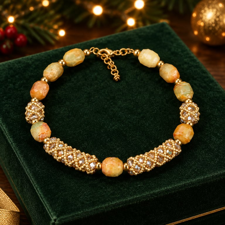 Green Jade Beaded Choker, Gold Plated Clasp, Glass Bead Stations