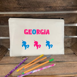 Personalised Unicorn Zip Bag Pencil Case Toys Great Kids Christmas Gift High Qua