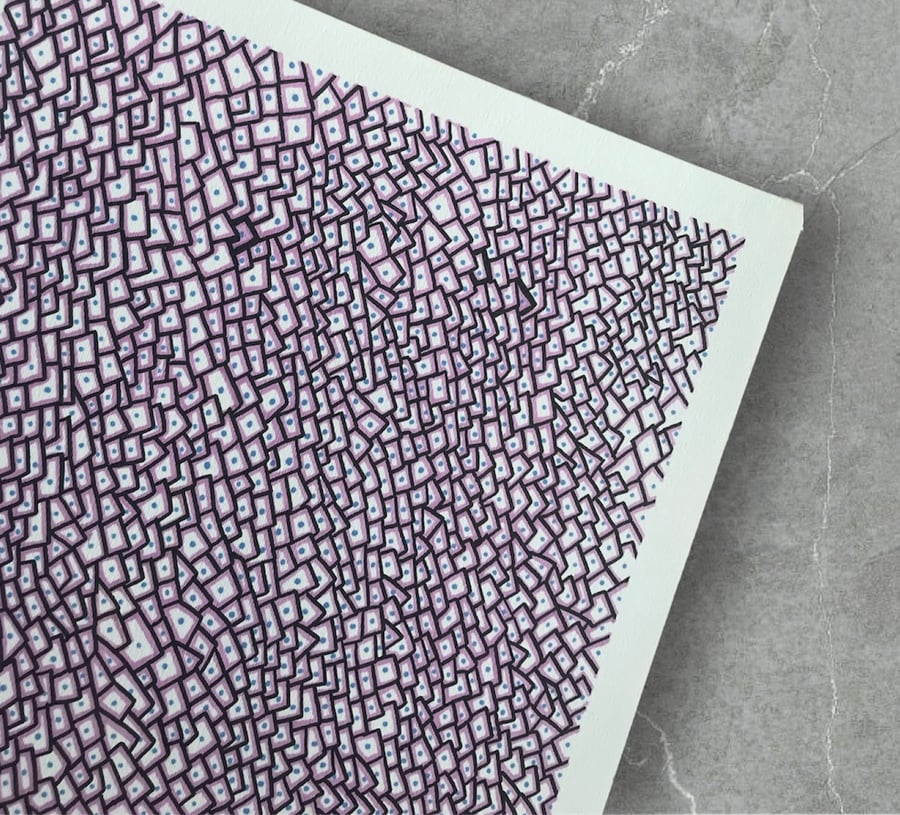 Illustration Abstract Original Art Drawing I See You Pink and Blue