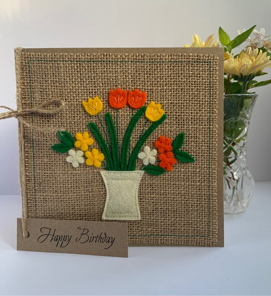 Handmade Birthday Card. Orange and yellow flowers. Keepsake card.