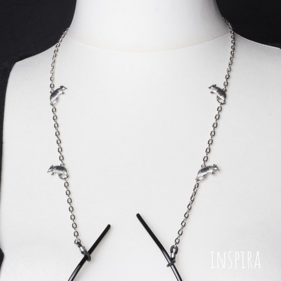 Silver armadillo glasses holder chain - quirky sunglasses chain - animal lover