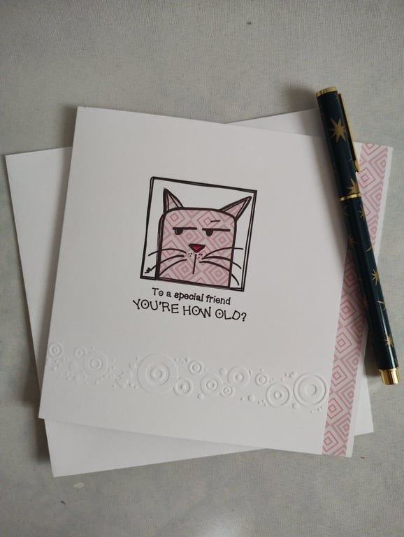 To a Special Friend - You're How Old - Paper Pieced Cat 