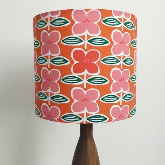 Handmade bold red and pink daisy fabric drum lampshade 