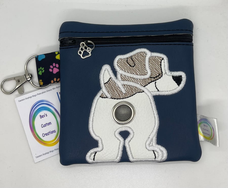 Jack Russel Embroidered Poo bag dispenser, dark blue