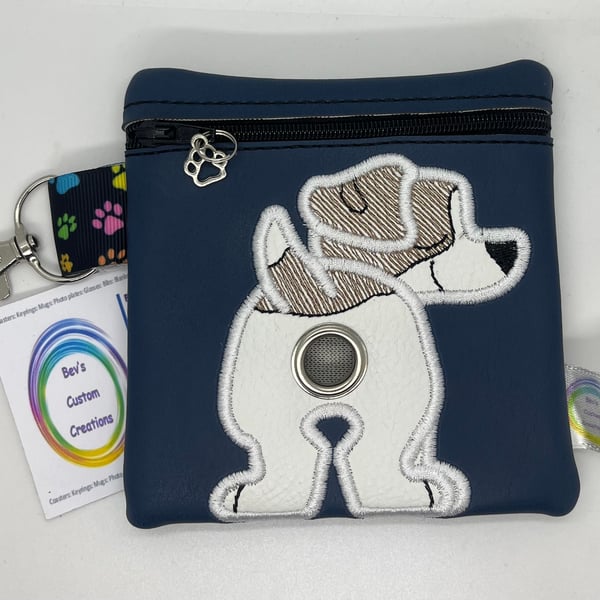 Jack Russel Embroidered Poo bag dispenser, dark blue