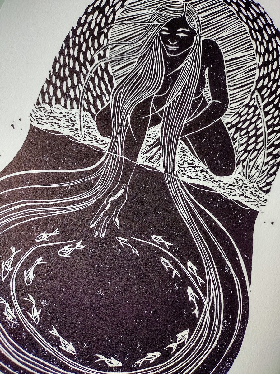 'Infinite flow' linocut art print in dark purple - Folksy