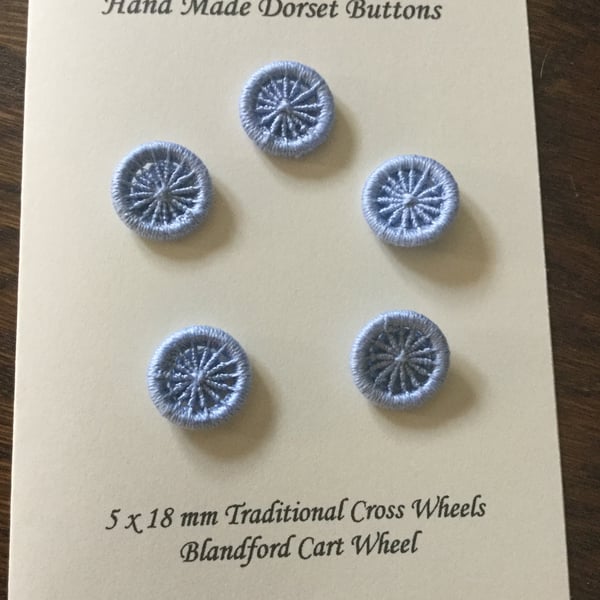 Set of 5, 18 mm, Dorset Cross Wheel Buttons, Pale Blue, D5
