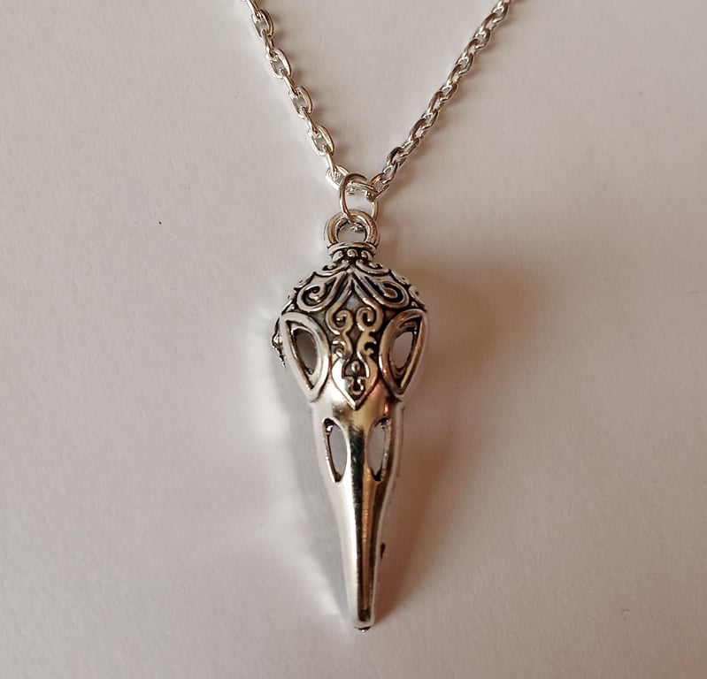 Tribal Bird Skull Silver Plate Necklace