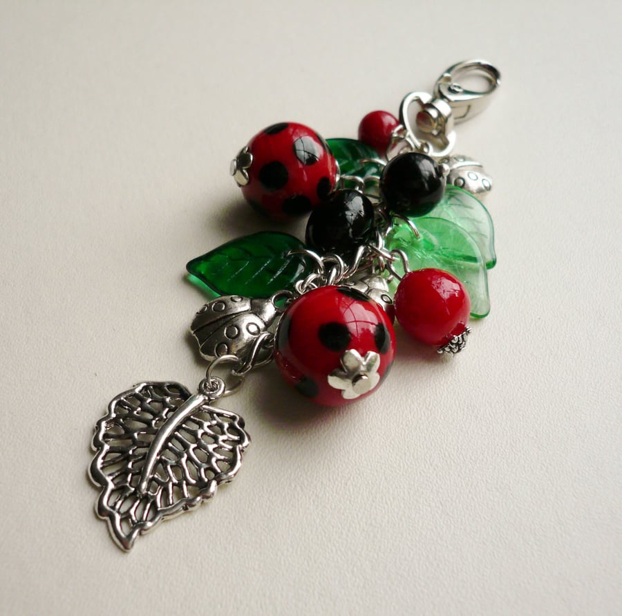 Green Leaf and Ladybird Handbag Charm   KCJ828