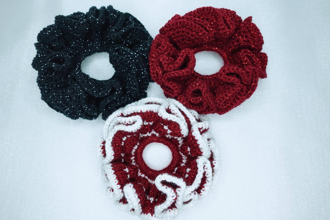 XXL Crochet Scrunchies, Maxi Giant Ruffle Frilly Scrunchies, Crochet Oversized