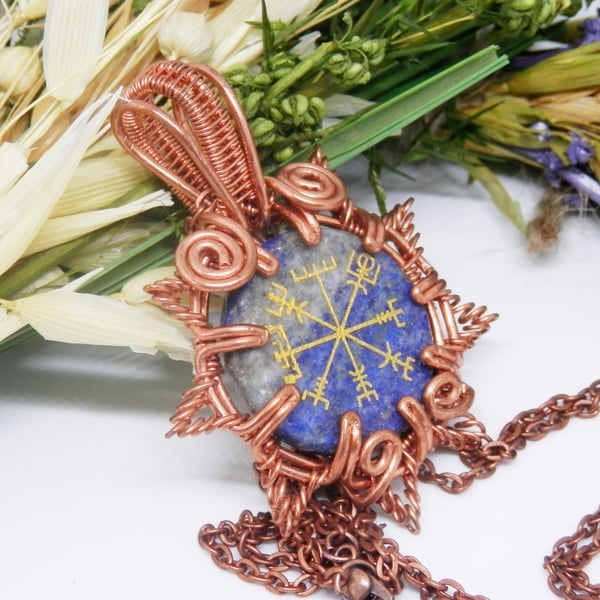 Viking Style Lapis Lazuli Vegvisir Necklace