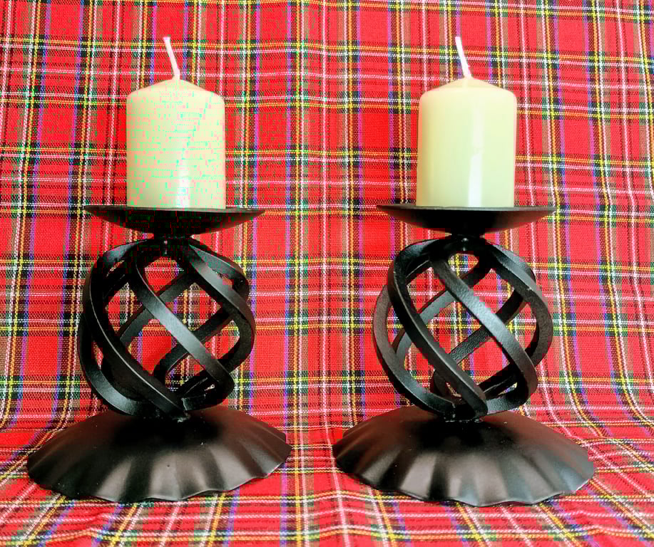 Pair of Jacobite basket style candlesticks