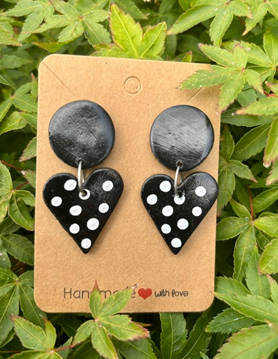 Beautiful Monochrome Heart Drop Earrings