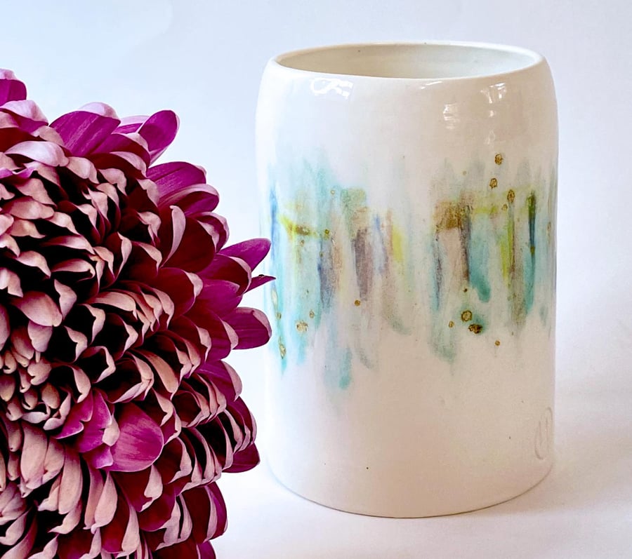 Wheel thrown ceramic vase, glazed by hand in Norfolk