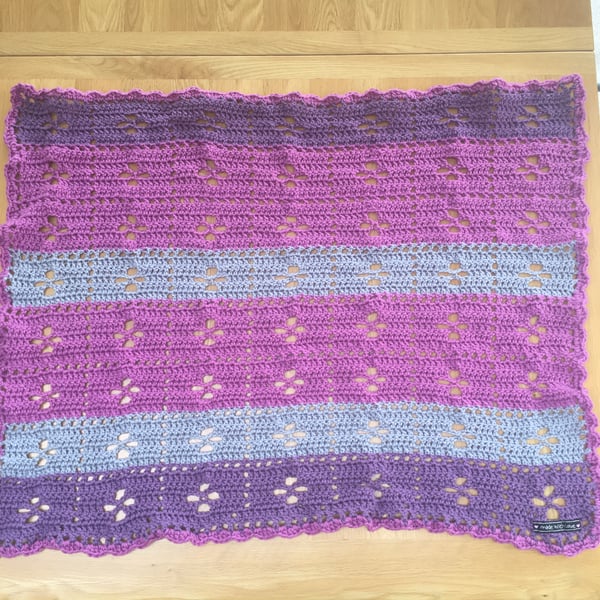 Baby blanket - purple, pink and grey