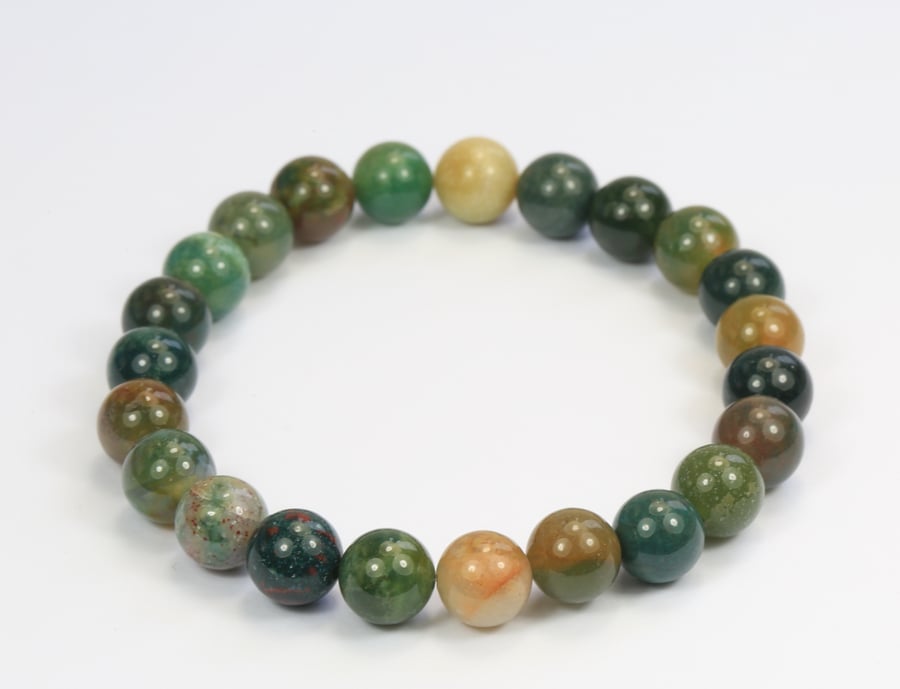 Multi coloured Indian agate natural stone bead elasticated bracelet 