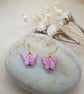 18k gold plated earrings with tiny hot pink acrylic butterflies 