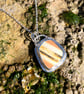 Brown, White & Gold Striped Pottery and Sterling Silver Pendant - 1065
