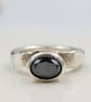 Molten Silver Black Diamond Ring – Oval Faceted Diamond, Rustic Artisan Design - - Image 1