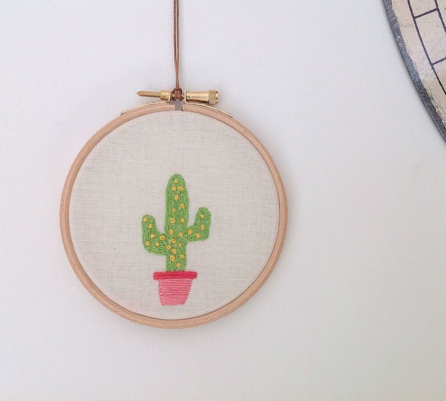 Cactus Hand Embroidery Wall Hoop