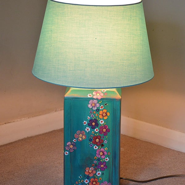 Handpainted Country Cottage Farmhouse Wood Lamp Base Jade Green