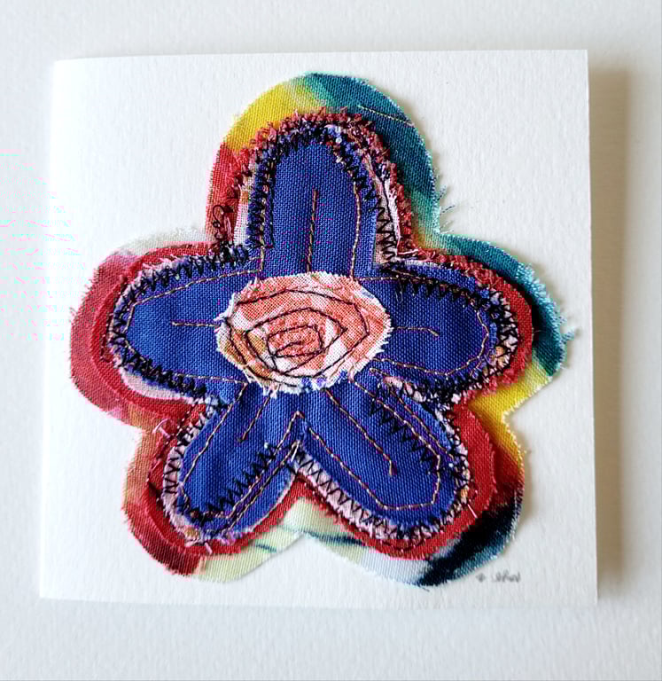 Handmade 'Multicoloured Floral Flower' Fabric Blank Greeting Card 