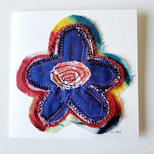 Handmade 'Multicoloured Floral Flower' Fabric Blank Greeting Card 