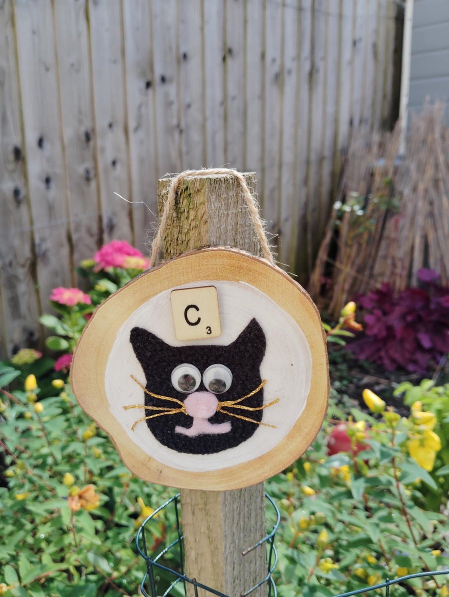 Wooden alphabet art -decorative wall plaque with first letter scrabble tile 