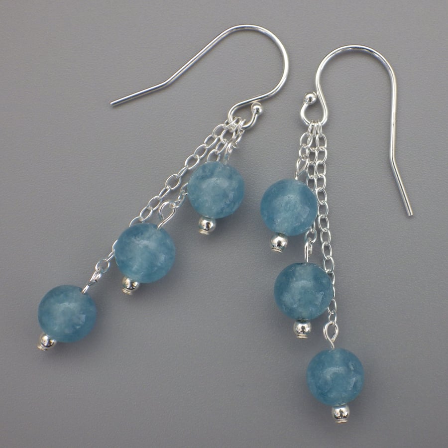 Three tier blue sponge quartz bead earrings with Sterling Silver