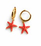 Red Starfish Huggie Earrings – 14k Gold plated Coastal Charm Earrings