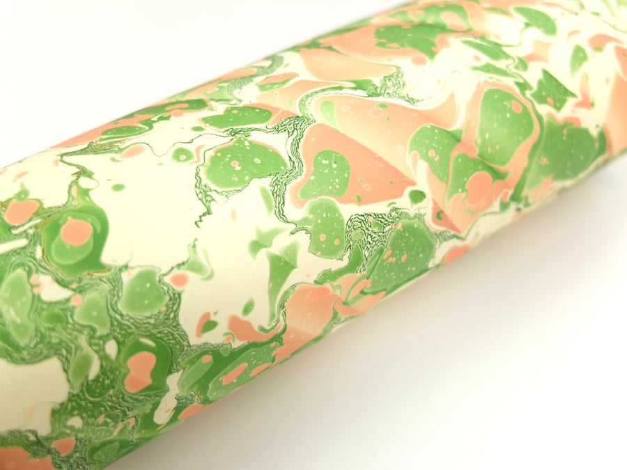 A4 Marbled paper sheet green pink stone pattern slight second 