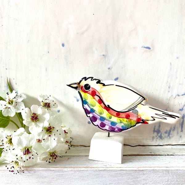 Rainbow Baby Robin ceramic ornament