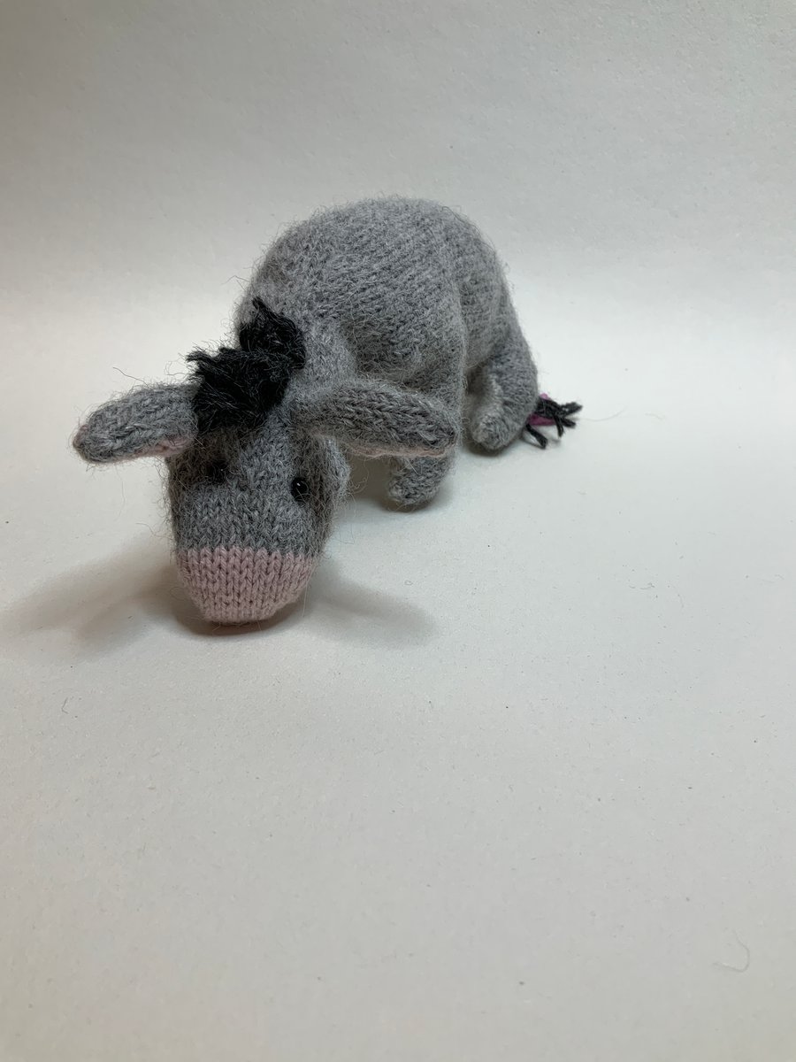 Hand Knitted Eeyore- Dot Pebbles Pattern- based on Ernest Shepherd’s Eeyore