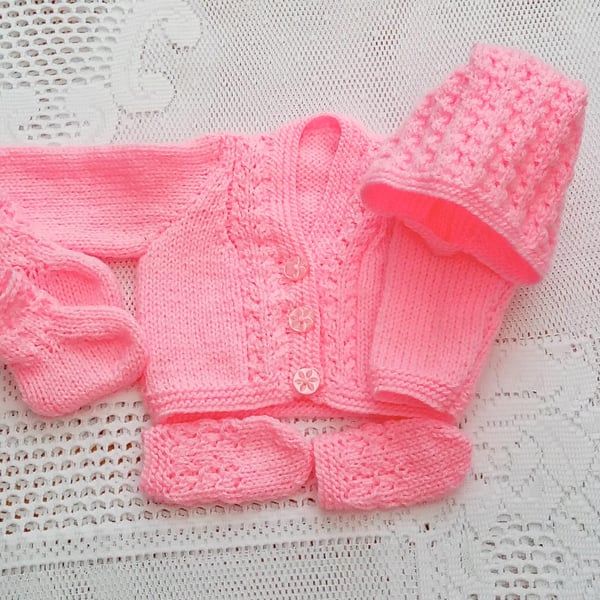 4 Piece Cardigan Set for a Baby, Prem Size Available, Custom Make, New Baby Gift