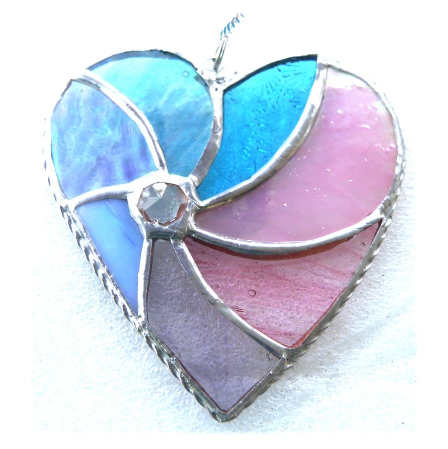  SOLD Pastel Swirl Heart Stained Glass Suncatcher 078