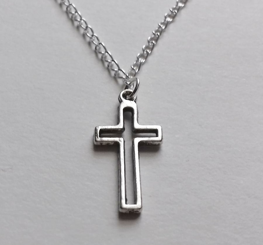 Simple Cross Silver Plate Necklace