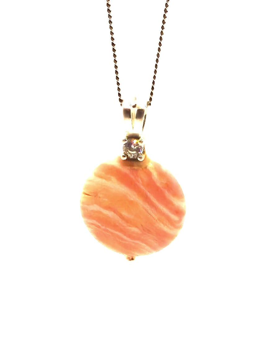 Rhodochrosite pendant necklace with sterling silver chain