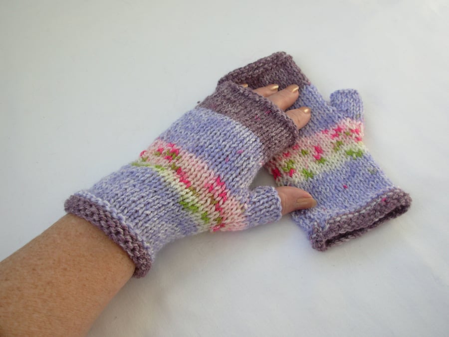 Hand Knitted Adults Fairisle Style Fingerless Mitts