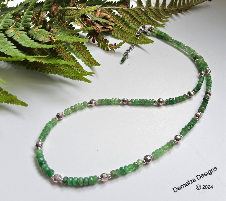 Faceted Shaded Emerald Sterling Silver Necklace 