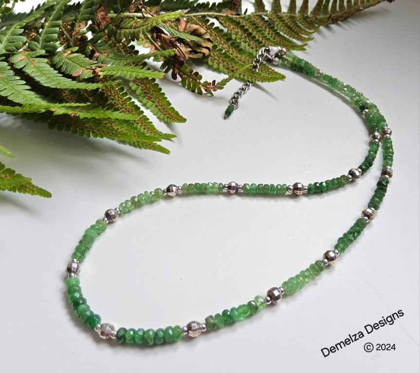 Faceted Shaded Emerald Sterling Silver Necklace 