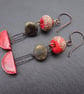 red lampwork glass and ceramic copper earrings