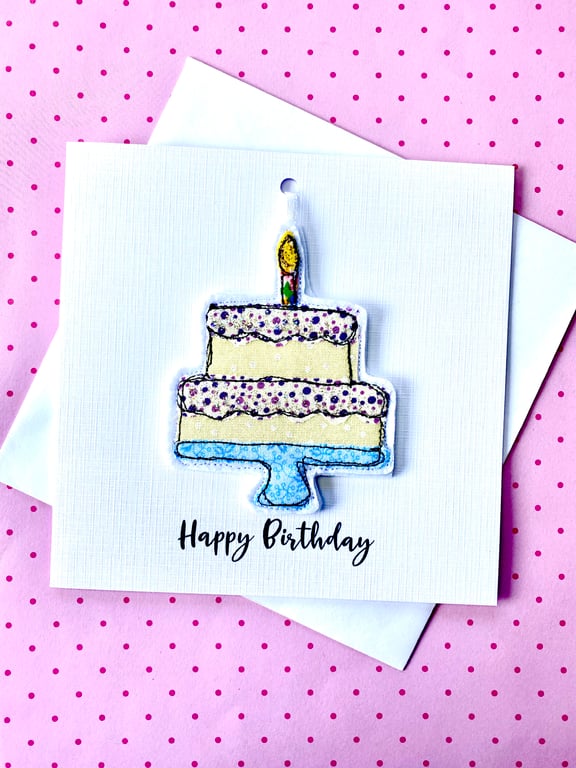 Handmade Cake Birthday Card Free Motion Embroidery Fabric Hanging decoration
