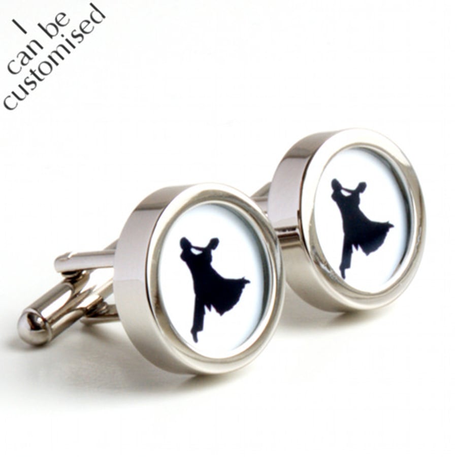 Dancing Waltz Cufflinks in Black and White or Custom Colour