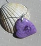 SALE - Purple Bamboo Agate Gemstone Heart Pendant with Silver Plated Chain