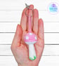 Crochet pink toadstool, mushroom decoration, bag charm. Toadstool keyring. - Image 6