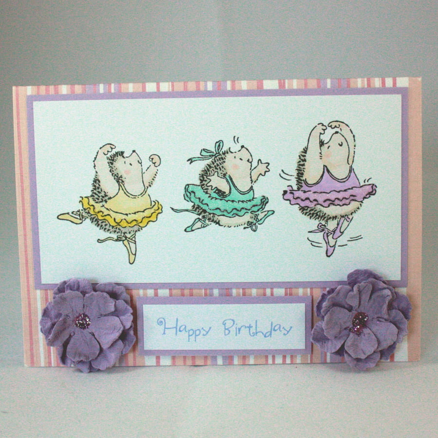 Handmade birthday card - hedgehog ballet