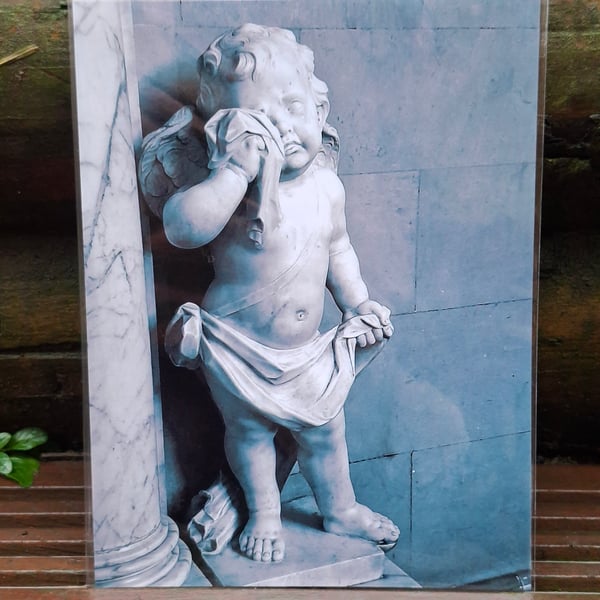 Crying Cherub Statue 8x6 photo print gothic cathedral dark grey