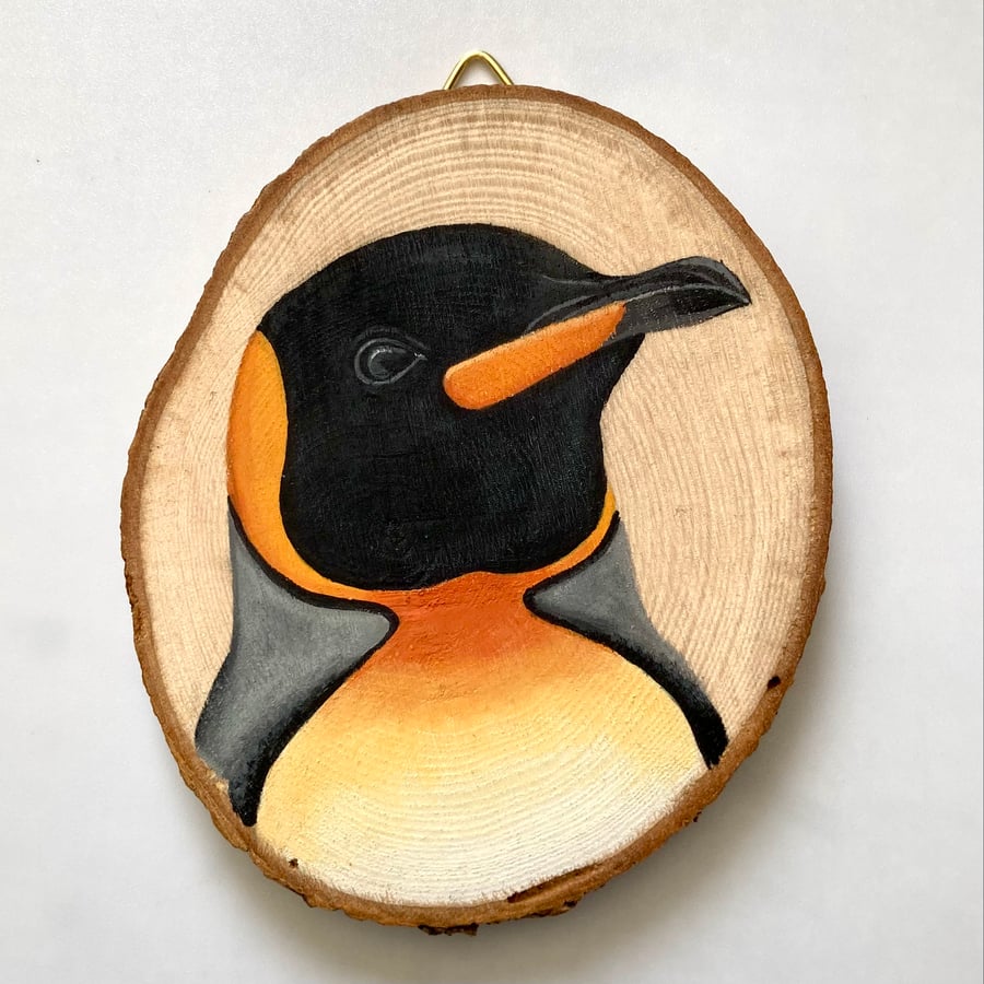 King penguin wood slice wall decor or hanging decoration 